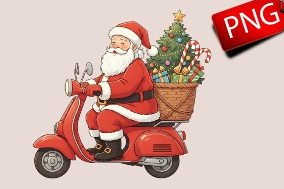 Download Christmas Santa Scooter Riding Clipart - Clipart Collection