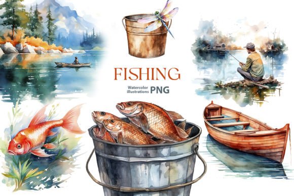 Download Fishing - Watercolor Clipart Set. - Clipart Collection