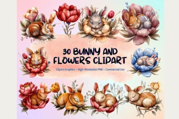 Download 30 Bunny and Flowers Clipart - Clipart Collection