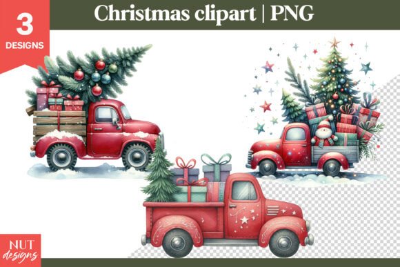 Download Vintage Red Christmas Truck Clipart - Clipart Collection