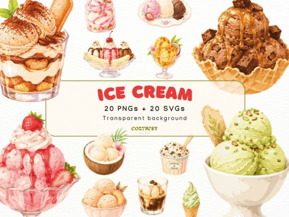 Download Ice Cream Watercolor Cliparts, PNG SVG - Clipart Collection