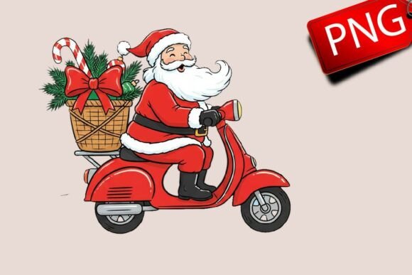 Download Christmas Santa Scooter Riding Clipart - Clipart Collection