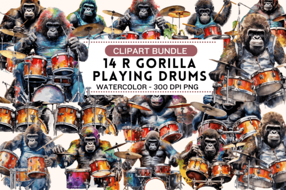 Download Watercolor Gorilla Playing Drums Clipart - Clipart Collection