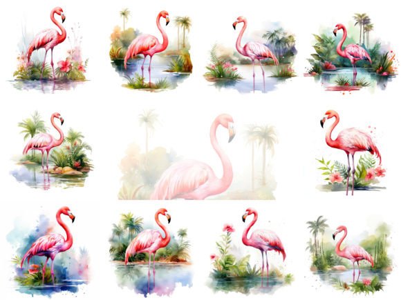 Download Flamingo Watercolor Clipart Images Set - Clipart Collection