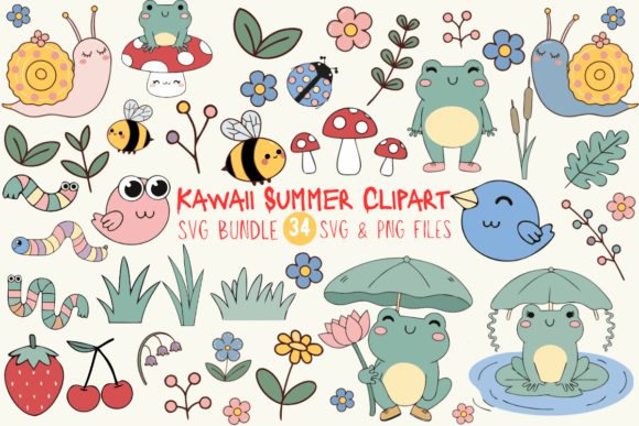 Download Kawaii Summer Clipart SVG PNG Bundle - Clipart Collection