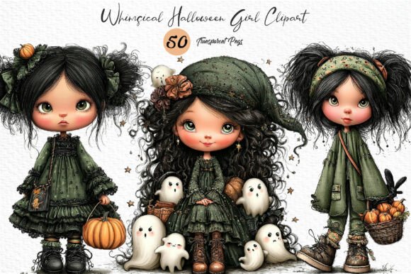 Download Whimsical Halloween Girl Clipart Bundle - Clipart Collection
