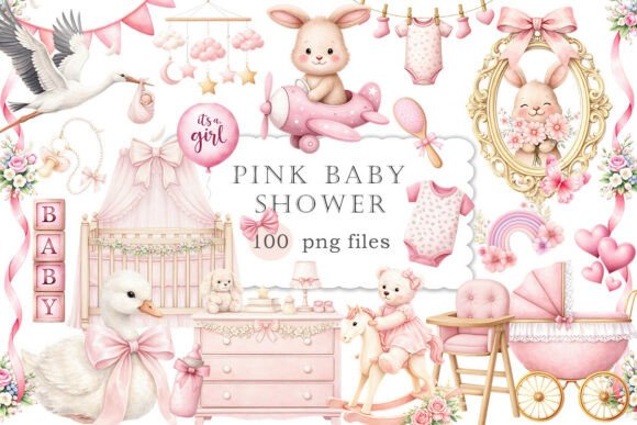 Download Pink Baby Shower Clipart Watercolor PNG - Clipart Collection